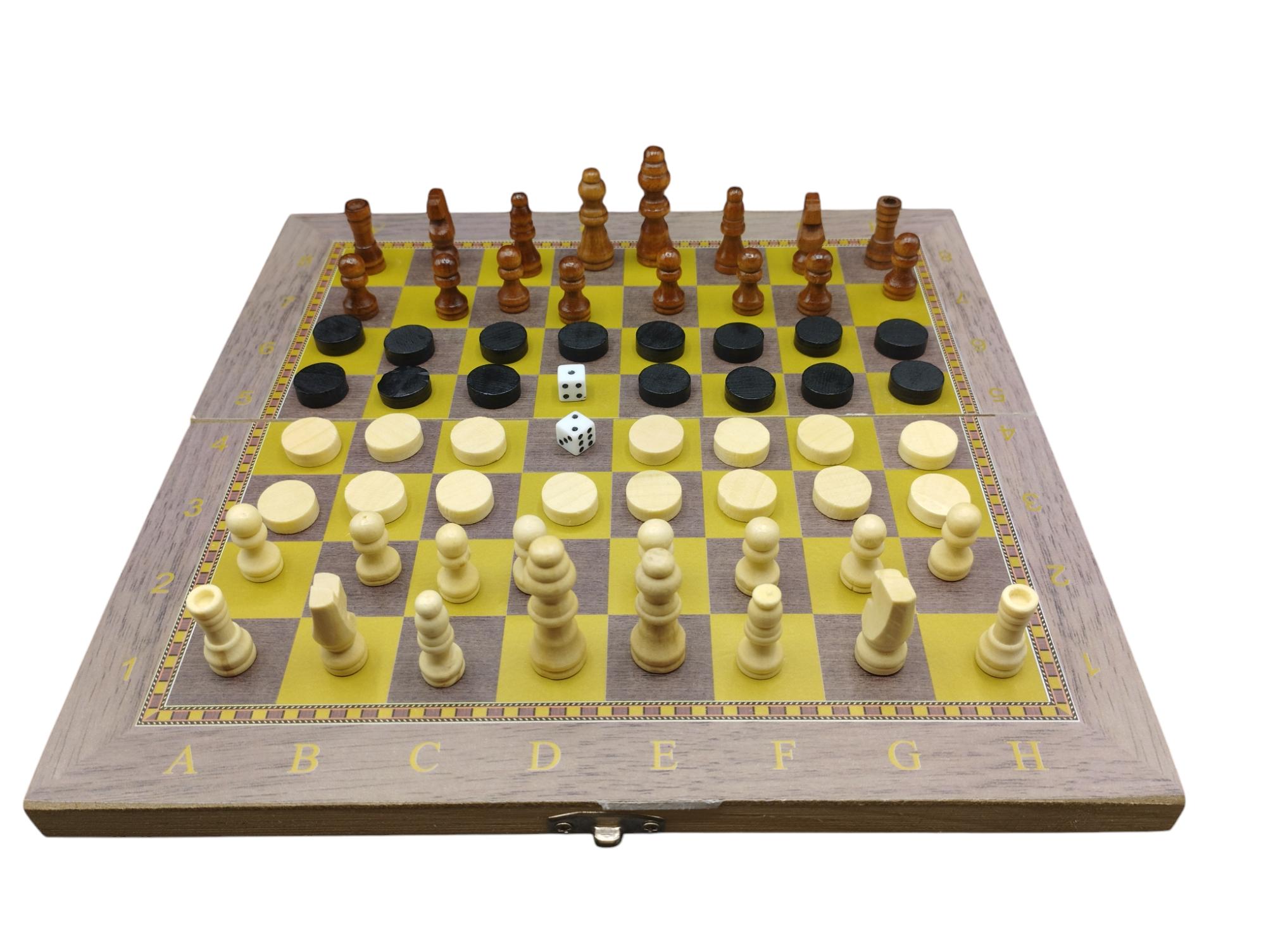 Ajedrez 3 en 1 de madera, Damas y Backgamon con piezas de Madera