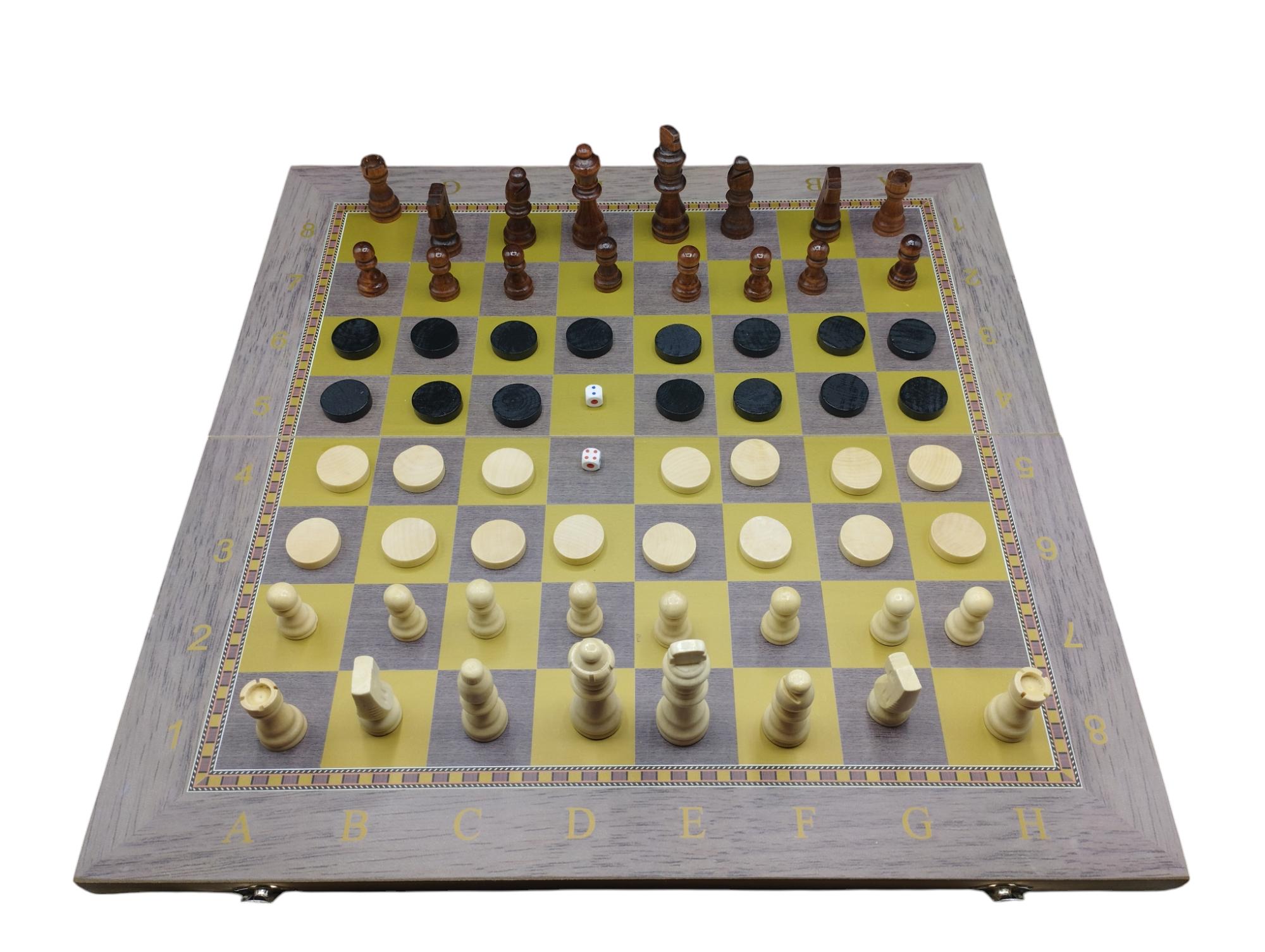 Ajedrez 3 en 1 de madera, Damas y Backgamon con piezas de Madera