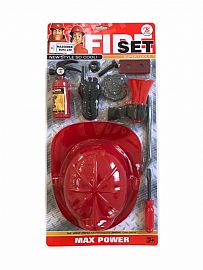 Set de bombero con casco y accesorios en blister