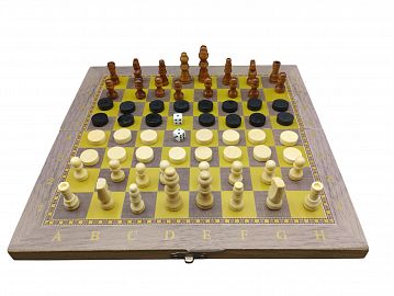 Ajedrez 3 en 1 de madera, Damas y Backgamon con piezas de Madera